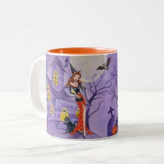Halloween Hexe - Zwei-Tone-Tasse Zweifarbige Tasse (Vorderseite Links)