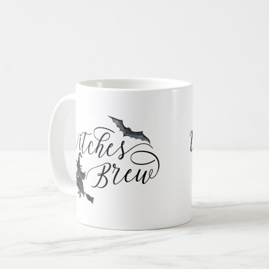 Halloween Hexen Brew Bat Handgeschriebene Kaffeetasse (Vorderseite Links)