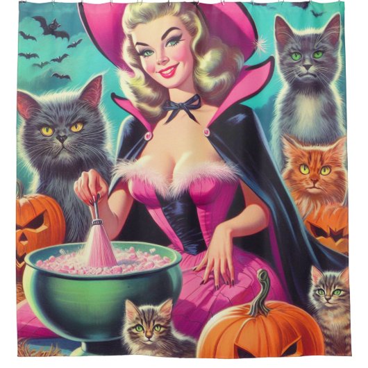 Halloween-Hexen-Button Duschvorhang (Vorderseite)