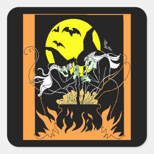 Halloween Hexen Cauldron Quadratischer Aufkleber (Vorderseite)