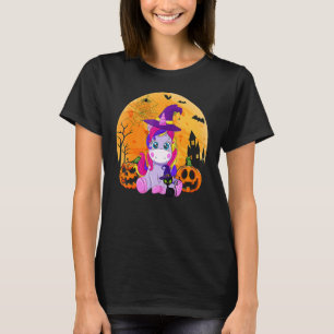 Halloween Hexen-Einhorn Schwarze Katze Kürbis Mädc T-Shirt
