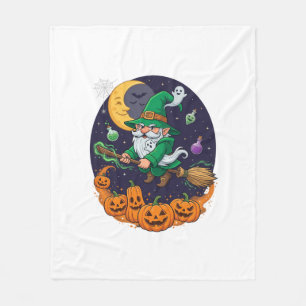 Halloween Hexen Gnom Besenstiel Kürbisse Mond Fleecedecke