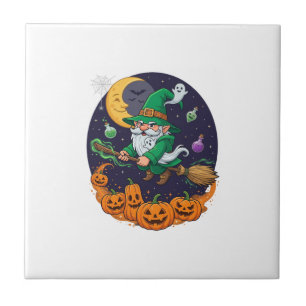 Halloween Hexen Gnom Besenstiel Kürbisse Mond Fliese