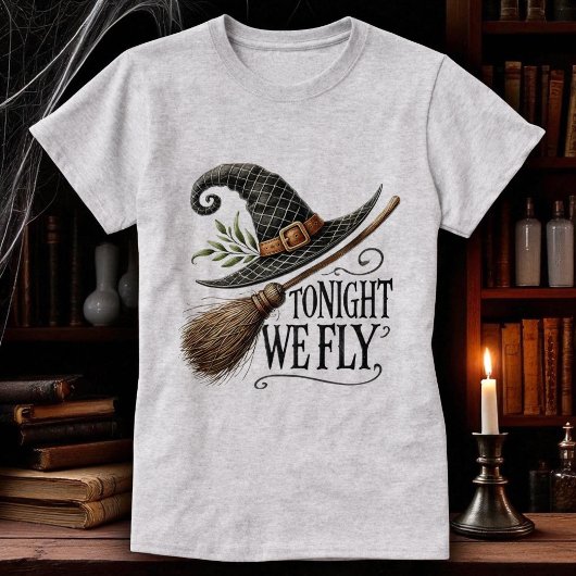 Halloween Hexen Hat Broomstick Grau T-Shirt