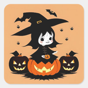 Halloween Hexen-Kürbisse Gruselige Szene Quadratischer Aufkleber