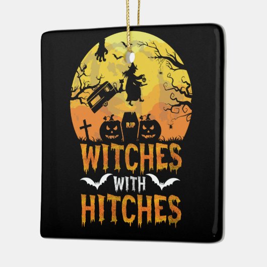 Halloween Hexen mit dem Hitches-Camping-Camper Keramikornament (Links)
