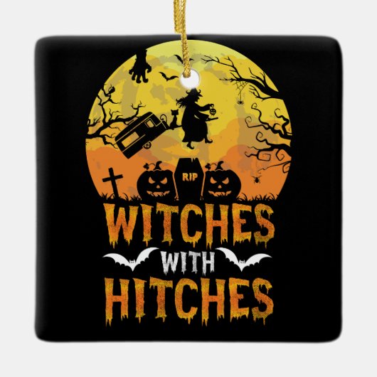 Halloween Hexen mit dem Hitches-Camping-Camper Keramikornament (Vorderseite)