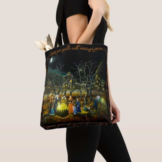 Halloween-Hexen mit Kessel-Taschentasche Tasche (Von Nahem)