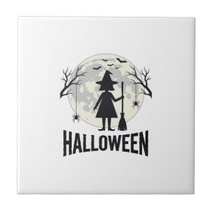 Halloween Hexen Mond Vintage Gravur Design_1 Fliese