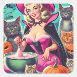 Halloween Hexen Pin-up Quadratischer Aufkleber