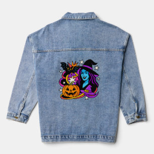 Halloween-Hexen-Pop-Art-Denimjacke, farbenfroh bun Jeansjacke