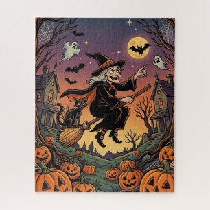 Halloween Hexen-Puzzle - Hexe auf Besen schwarze K Puzzle