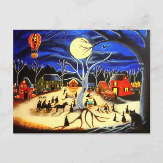 Halloween, Hexen, Schwarz, Katze, heiß, Luftballon Postkarte (Vorderseite)