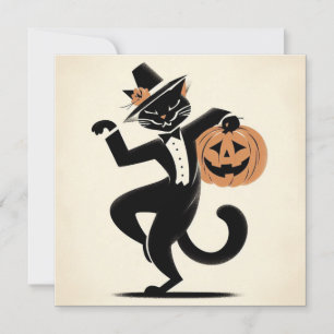 Halloween-Hexen-Schwarz-und-Kürbis-Katze-Flachkart