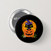 Halloween Hexen Schwarze Katze und Kürbis Mädchen Button (Vorne & Hinten)