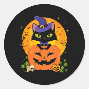 Halloween Hexen Schwarze Katze und Kürbis Mädchen  Runder Aufkleber
