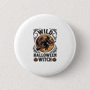 Halloween-Hexen-Shirt Vintage-Besen-Mond-Grafik_1 Button