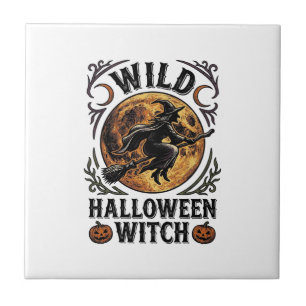 Halloween-Hexen-Shirt Vintage-Besen-Mond Grafik_1 Fliese