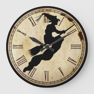 Halloween-Hexen-Silhouette Vintage-Uhrzifferblat Große Wanduhr