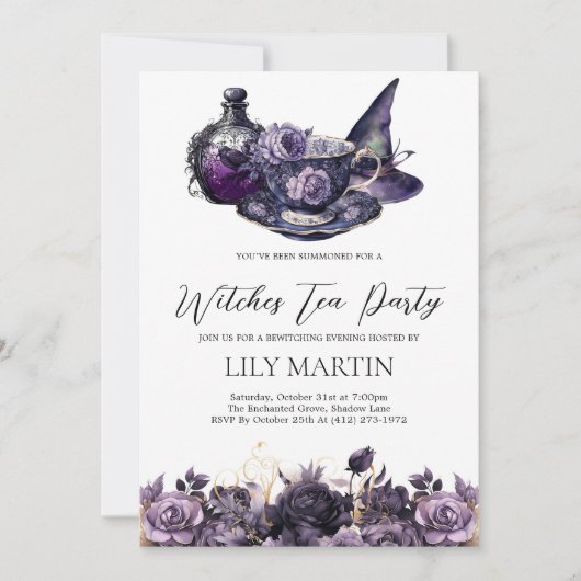 Halloween-Hexen-Teeparty Einladung (Vorderseite)