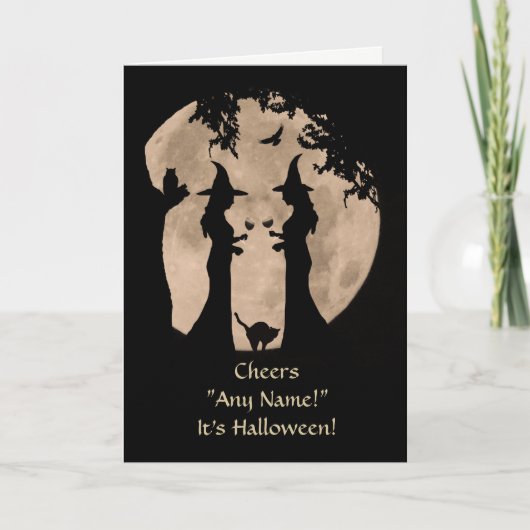 Halloween Hexen trinken Wein Individuelle Name Fro Karte (Vorderseite)