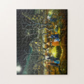 Halloween-Hexen um einen großen Kessel Puzzle (Vertikal)