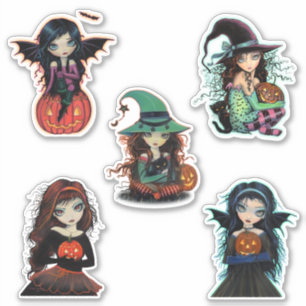 Halloween-Hexen und Vampire Big Eye Cuties Aufkleber