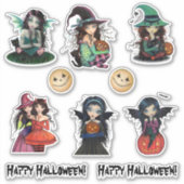 Halloween Hexen und Vampires Niedliche Kunst Aufkleber (Vorderseite)