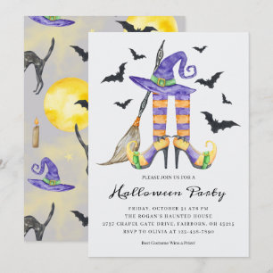 Halloween-Hexenbeine und Hut-Party Einladung