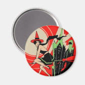 Halloween Hexenfliegen (Vintag) Magnet (Vorderseite/Rückseite)