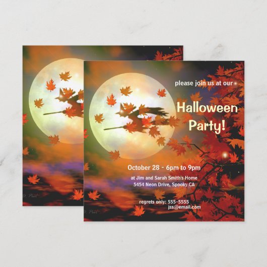 Halloween-Hexenflug Einladung (Vorne/Hinten)