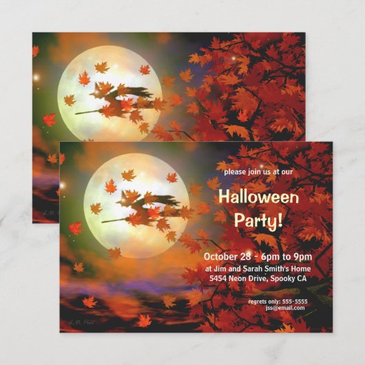 Halloween-Hexenflug Einladung (Vorne/Hinten)