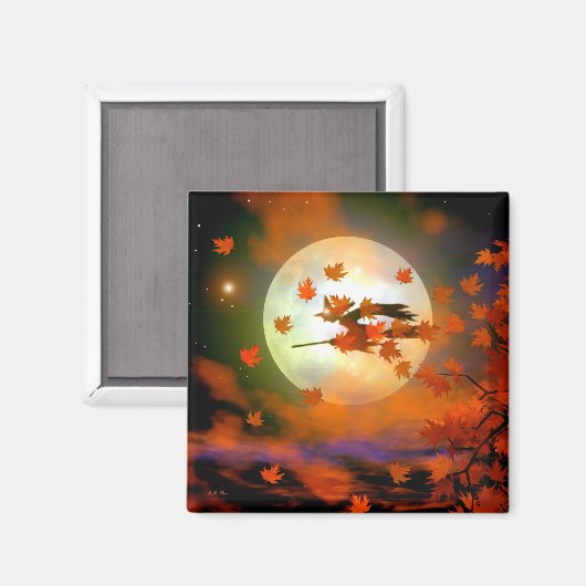 Halloween-Hexenflug Magnet (Vorderseite/Rückseite)
