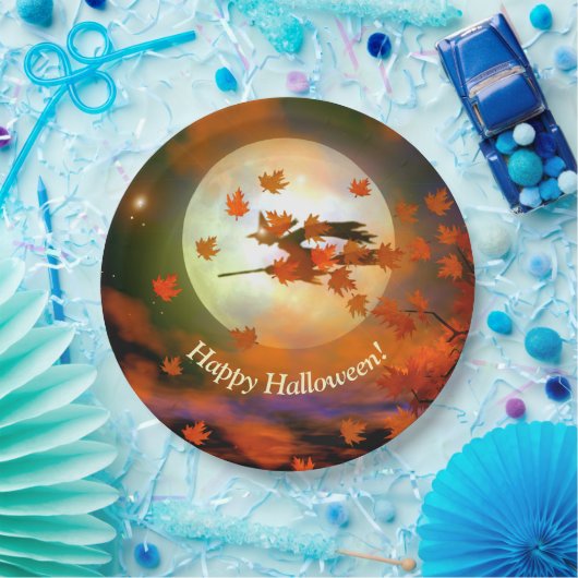 Halloween-Hexenflug Pappteller (Party)