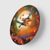 Halloween-Hexenflug Runde Wanduhr (Winkel)