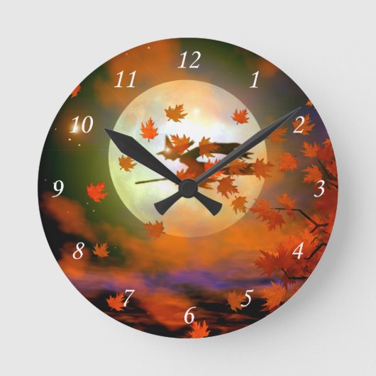 Halloween-Hexenflug Runde Wanduhr (Vorderseite)