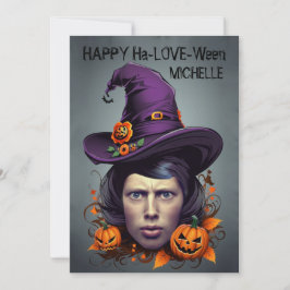 Halloween-Hexengesicht in Loch-Grüße Einladung