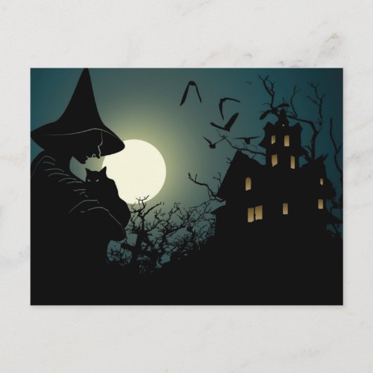 Halloween: Hexenhaus Postkarte (Vorderseite)