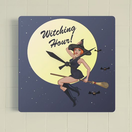 Halloween Hexenhour Retro Hexenmeisteruhr Quadratische Wanduhr