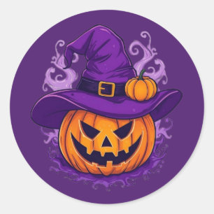 Halloween-Hexenhut-Kürbis Jack-O'-Lantern-Aufklebe Runder Aufkleber