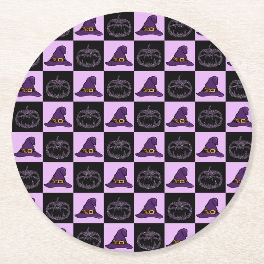 Halloween Hexenhut Pumpkin-Gesichtspunkt Spooky Mu Runder Pappuntersetzer (Vorderseite)