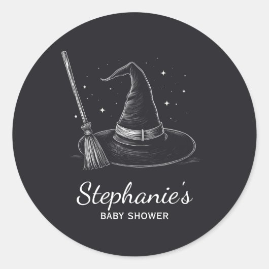 Halloween Hexenhut und Besen-Babydusche schwarz Runder Aufkleber (Vorderseite)