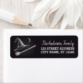 Halloween-Hexenhut und Besen-Mond-Rücksendeadresse (Insitu)