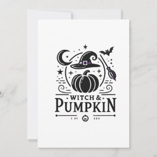 Halloween-Hexenhut und Kürbis-Design-Zauberkunst Feiertagskarte