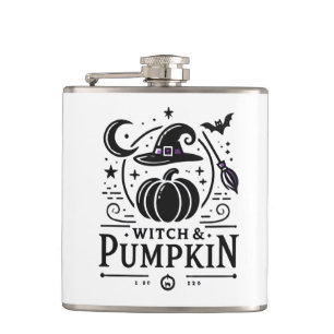 Halloween Hexenhut und Pumpkin Design Magic Art Flachmann