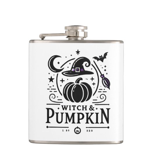 Halloween Hexenhut und Pumpkin Design Magic Art Flachmann (Vorderseite)