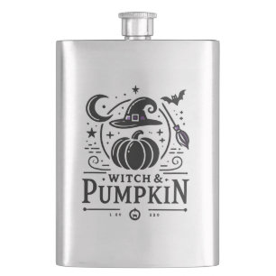 Halloween Hexenhut und Pumpkin Design Magic Art Flachmann