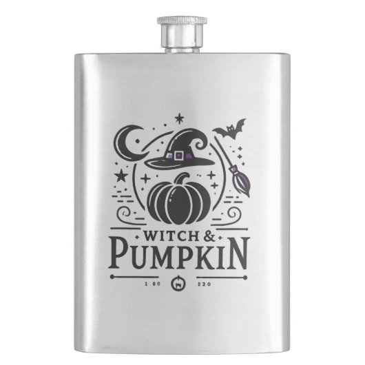 Halloween Hexenhut und Pumpkin Design Magic Art Flachmann (Vorderseite)
