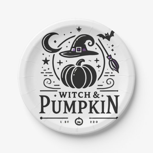 Halloween Hexenhut und Pumpkin Design Magic Art Pappteller (Vorderseite)