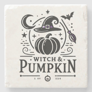 Halloween Hexenhut und Pumpkin Design Magic Art Steinuntersetzer